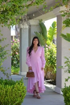 Effie Pink Ruffled Wrap Dress