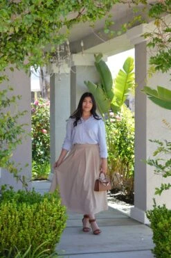 Lela Linen Blend Tan Midi Skirt