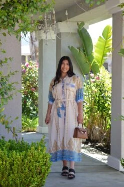 Iva Beige Loose Fit Buttoned Dress