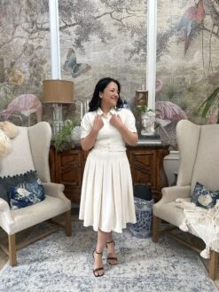 Verna Off White Pleated Dress