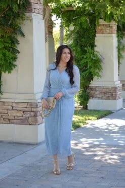 Meadow Light Blue Gold Lurex Faux Wrap Dress -Women Dresses Store Facetune 28 06 2024 17 57 59