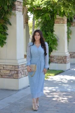 Meadow Light Blue Gold Lurex Faux Wrap Dress -Women Dresses Store Facetune 28 06 2024 17 59 01