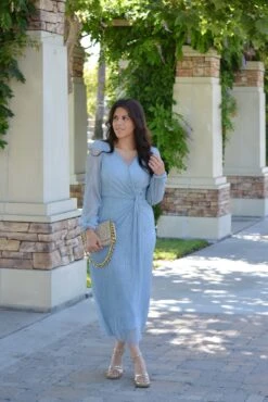 Meadow Light Blue Gold Lurex Faux Wrap Dress -Women Dresses Store Facetune 28 06 2024 18 00 00