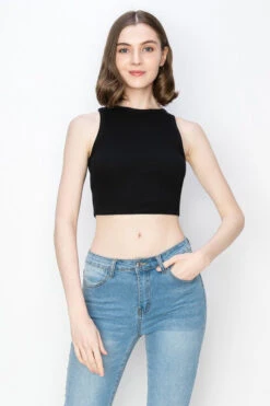 Mier Ribbed Cropped Layering Tops (black And White) -Women Dresses Store IMG 0732