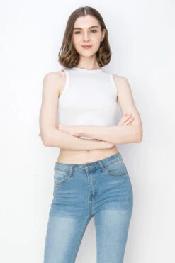 Mier Ribbed Cropped Layering Tops (black And White) -Women Dresses Store IMG 0733