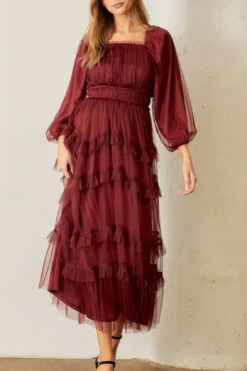 Mollie Burgundy Tulle Maxi Dress -Women Dresses Store IMG 2593