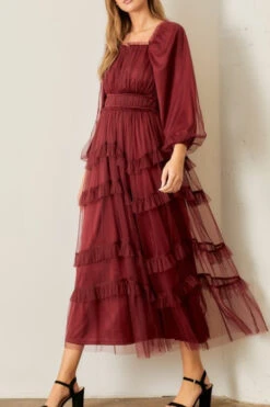 Mollie Burgundy Tulle Maxi Dress -Women Dresses Store IMG 2594