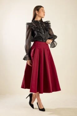 Janae Red Taffeta Full Midi Skirt -Women Dresses Store IMG 4332