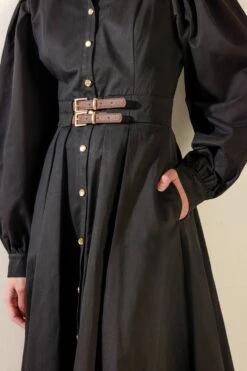 Laila Black Cotton Classic Midi Dress -Women Dresses Store IMG 5634