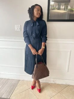 Britain Navy Pleated Dress -Women Dresses Store image 09b9afe7 98a1 4992 8612 406ca4786c0b