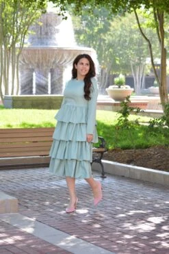 Amalfi Sage Ruffled Dress -Women Dresses Store image 49aac1a6 0c09 4d31 a35d 319bda457881