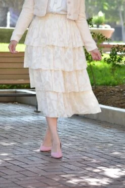 Cyan Ecru Embossed Ruffled Skirt -Women Dresses Store image 4fe6df9b a9e9 4f17 82f4 da6611e8ab87