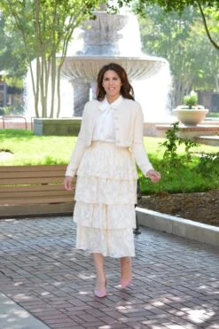 Cyan Ecru Embossed Ruffled Skirt -Women Dresses Store image 55603c2a 1dd9 44f6 8e78 d1b8243dedbd