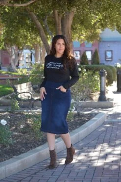 Justine Dark Denim Skirt (sewed Hem) -Women Dresses Store image 79a2484b 9345 4890 b8f9 32b0373fbd3e