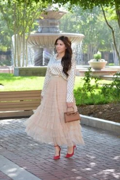 Charlotte Tan Tulle Tiered Skirt -Women Dresses Store image 7df77589 5edc 49da bf01 1173ef4b3049