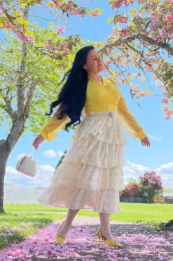 Cyan Ecru Embossed Ruffled Skirt -Women Dresses Store image 7e57e424 388d 4948 9035 83131b23031c