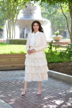 Cyan Ecru Embossed Ruffled Skirt -Women Dresses Store image 9abd3341 47f3 413e 8def 767f0c299998