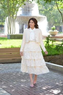 Cyan Ecru Embossed Ruffled Skirt -Women Dresses Store image 9e1b500b 0a66 421f 80e1 1cf15d92c946