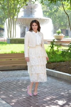 Cyan Ecru Embossed Ruffled Skirt -Women Dresses Store image a0f2bdbc fd04 489f af90 25ce67257517