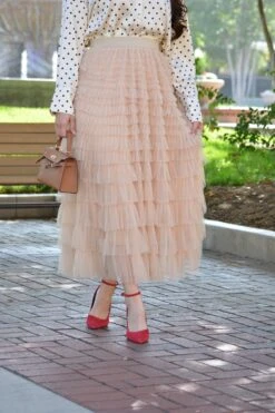 Charlotte Tan Tulle Tiered Skirt -Women Dresses Store image aaeb1bd4 d730 42f2 8dbc 6f69031fd545