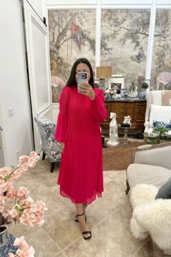 Emma Fuchsia Pink Pleated Dress -Women Dresses Store image dbf05048 f356 4192 abb5 324978808bd7