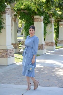 Calista Warm Blue Ruffled Dress -Women Dresses Store image dc6284d9 f82b 46be b2dc 6680ebdff4e2