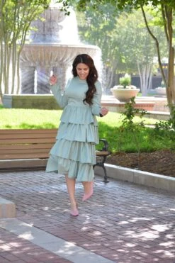 Amalfi Sage Ruffled Dress -Women Dresses Store image f72ecd66 3482 4052 a731 6ca6aa23ccac